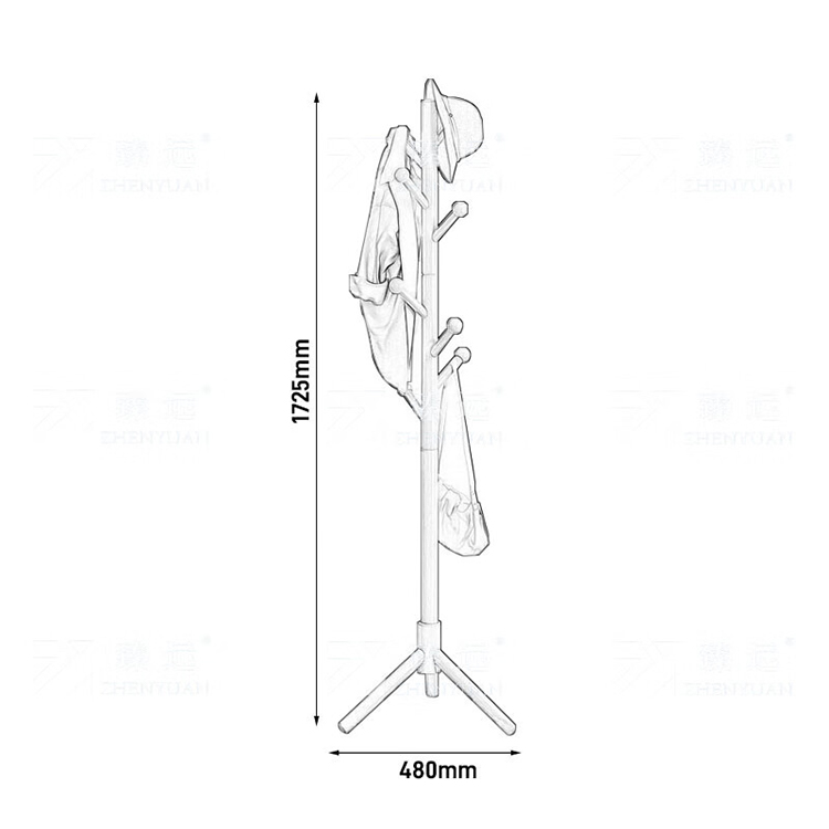 臻远 家用卧式挂衣架原木色三角圆头1725*480*480mm ZY-YMJ-13 1件